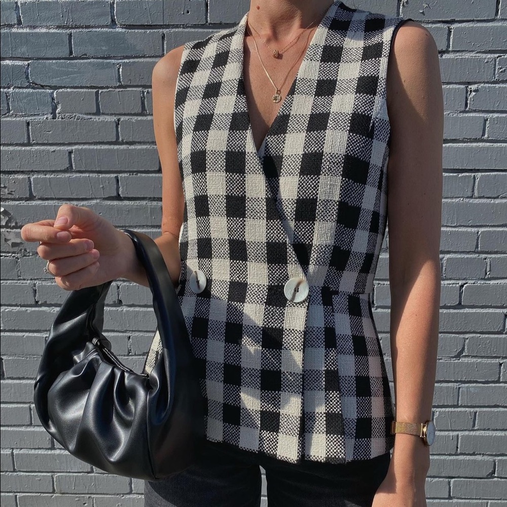 Zara Black & White Checked Sleeveless Blazer Vest